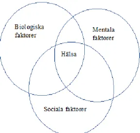 Figur 1. Biologiska, mentala och sociala dimensioner samspelar för att skapa hälsa (Nixon  Andreasson &amp; Kristensson, 2013)