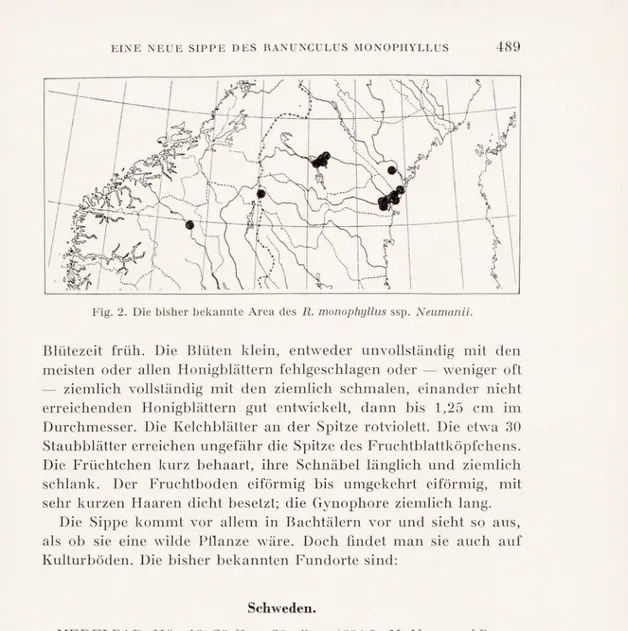 Fig. 2. Die bisher bekannte Area des  R. monophyllus  ssp.  Neumanii.