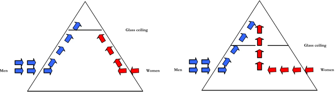 Figure 6 shows what the solid glass ceiling is claimed to look like. Figure 7 instead, shows  our own new revision of the penetrable glass ceiling