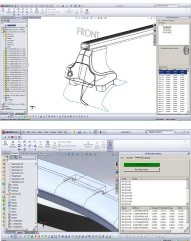 Fig. 2 The automated bracket retrieval is integrated to Solidworks (Top)  The automated footpad retrieval is integrated to Solidworks (Bottom)  2.2  Searching Footpads 