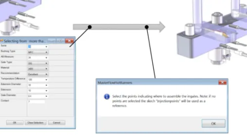Figure 6. At run-time the knowledge objects are not visible to the engineer but may be interactive, here two  dialog boxes show up during execution of the knowledge base