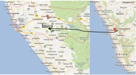 Figure 5: The left maps shows Kollam district, and the green pin shows Ittiva, the study area