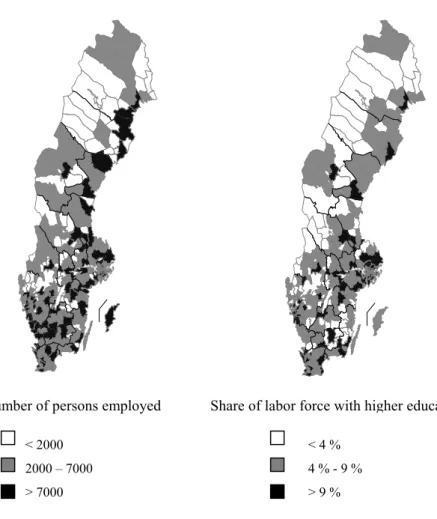 Figure 1.2 Geographical distribution of employment and knowledge labor 