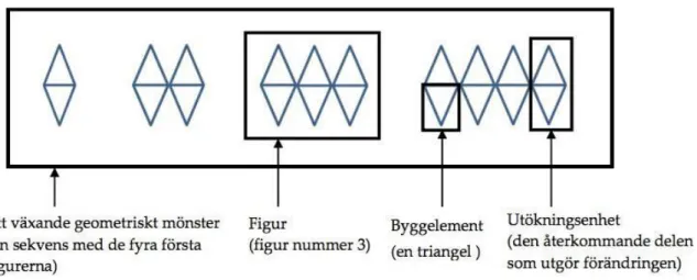 Figur 1. Olika komponenter i ett växande geometriskt mönster (Kerekes, 2015, s. 14). 