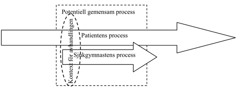 Figur  3.  Forskningsprojektets  avgränsning  i  relation  till  deltagarnas  respektive  process,  och  den  potentiellt  gemensamma  processen
