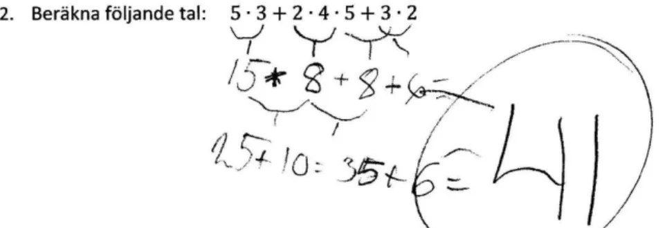 Figur 15. Här visas exempel på en elev som har parat ihop samma tal med både talet till höger och till vänster