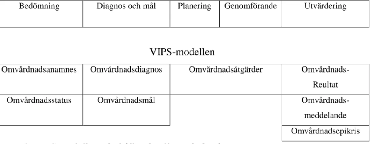 Figur 1: VIPS-modellen i förhållande till omvårdnadsprocessen 