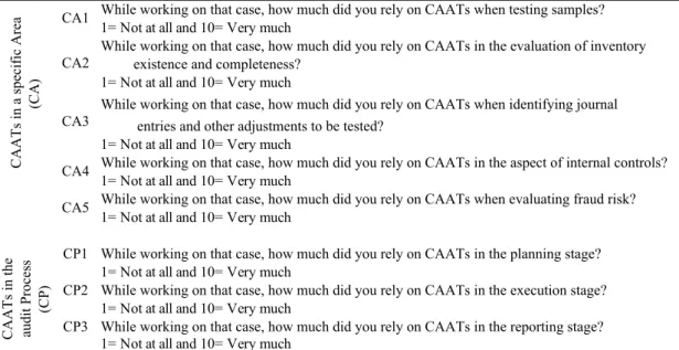 Table 3- Questions CAATs