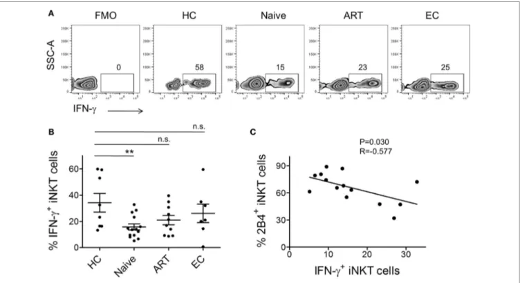 FigUre 4 | invariant natural killer T (inKT) cell production of iFn-γ and their association with 2B4 levels