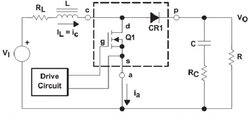 Figure 3: Boost converter basic schematic with parasitics ‎[4]  