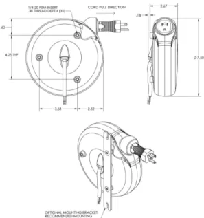 Figure 8. Recommended mounting bracket and measurement  details of the DuraReel medical cord reel  [23]