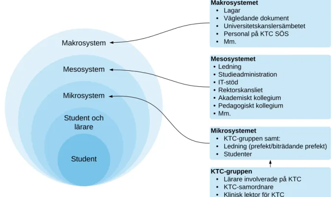 Figur 9. Den kliniska träningens systemnivåer. Efter Nelson et al. (2007, p. 234).   