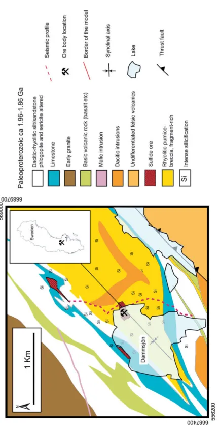 Figure 2.1. Bedrock geological map of the Garpenberg area (modified after Allen et al