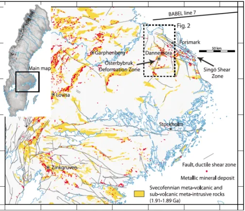 Figure 1.1: General geological map of the study area, Dannemora, in the northeastern part of the Bergslagen region