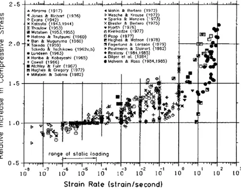 Figure  2.2:  Strain rate effects on the concrete compressive strength, from [19]. 