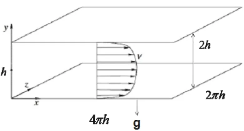 Figure 3-2: Horizontal channel with direction of gravity in negative “y” direction.