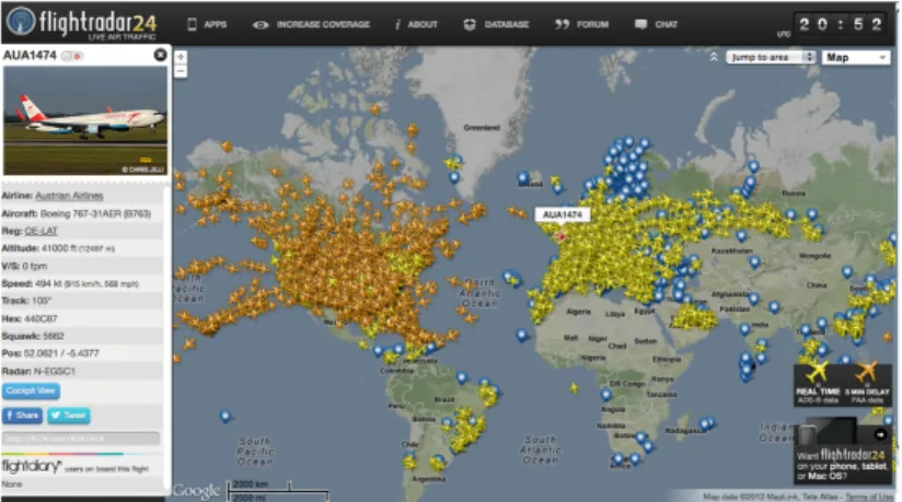 Figur 2.1. Screenshot från Flightradar24:s hemsida www.flightradar24.com