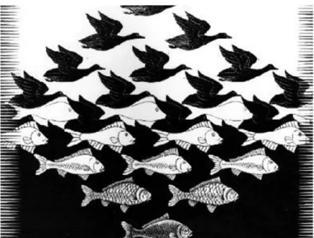 Figure 8: Sky and Water, by MC Escher, uses the figure-ground relationship.