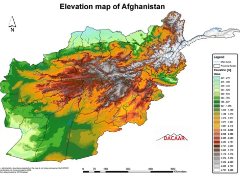 Figure 10: Elevation map using the altitude colour conventions.
