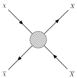 Figure 2.1: Feynman diagram for the process ! XX, where the blob represent the unspecified interaction.