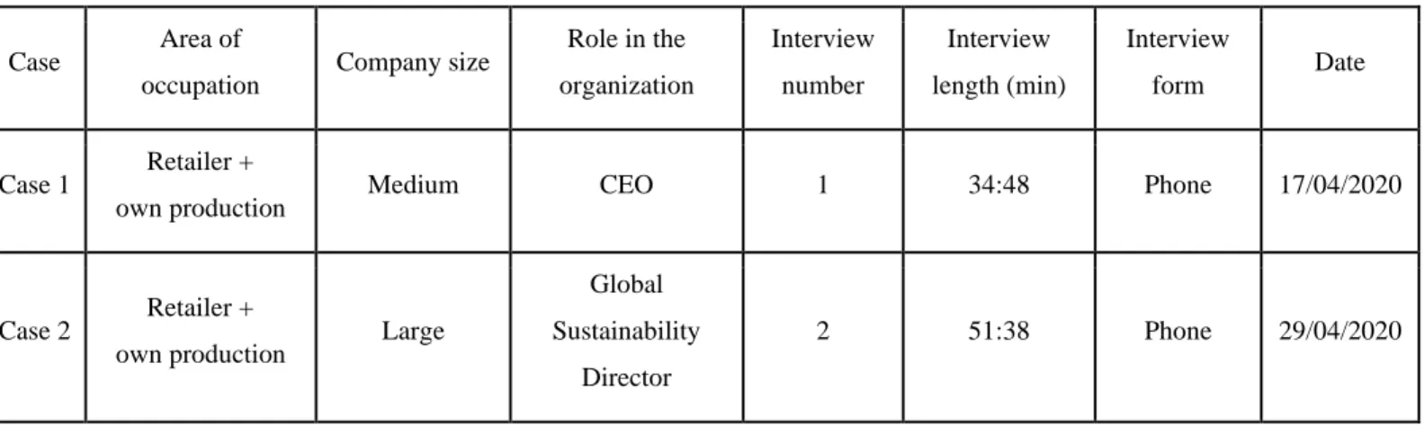 Table 3. 1 – Summary of interviews 