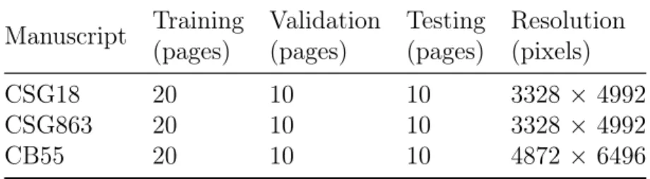 Table 5.1: Page properties of the separate manuscripts [40].