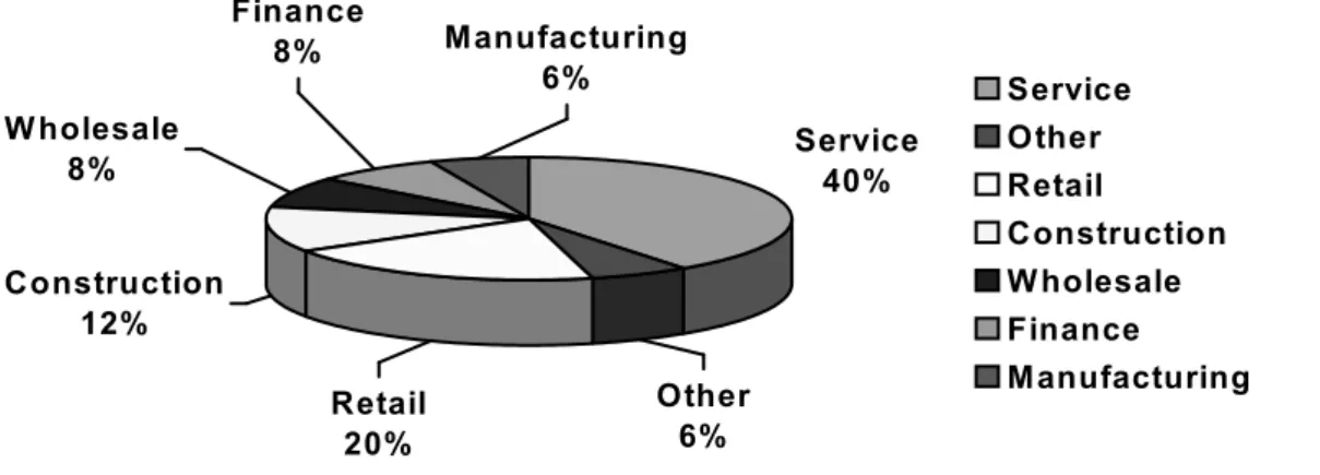 Figure  2.2  All  small  enterprises  divided  into  business  sectors,  measured  in  percent  (US)