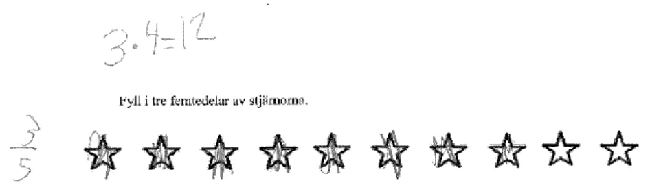 Figur 10. I det övre exemplet används de i bråkuttrycket ingående talen som instrument vid en  multiplikation