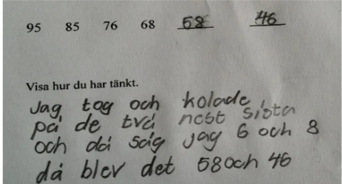 Figur 5b: Elevexempel för strategi a från årskurs 6. Eleven har gjort på samma sätt som eleven i  årskurs 3.