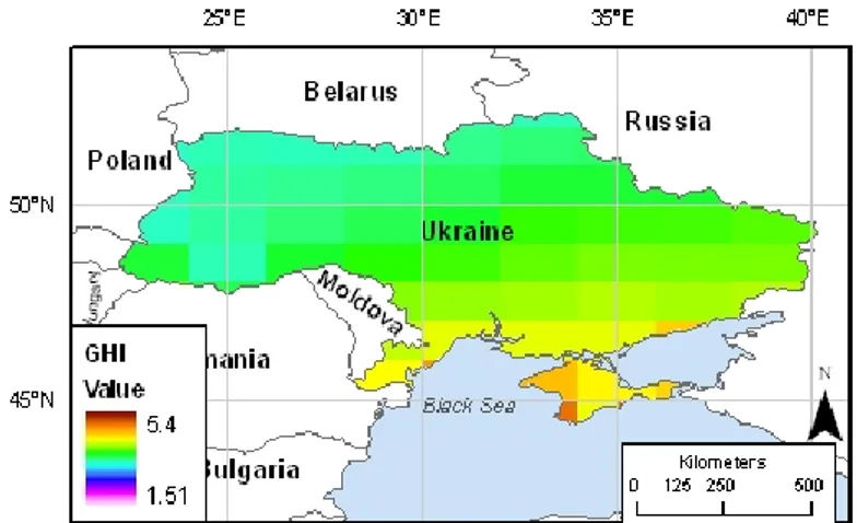 Figure 4.3 - Solar Global Horizontal Irradiance in Ukraine  