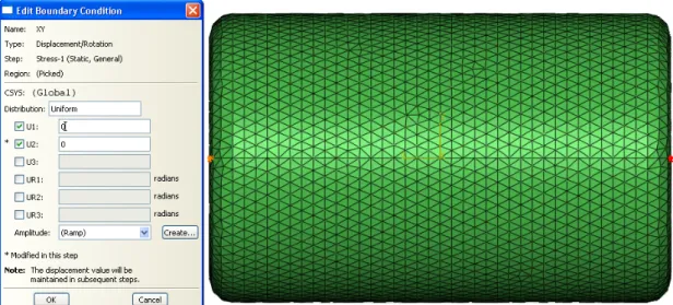 Figure 4.7. Constraining the rotations in X in a single node selection (in red) for the  Cylinder model 