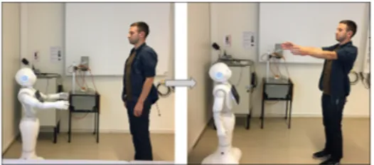 Figure 1: A participant exercising with the Pepper robot.