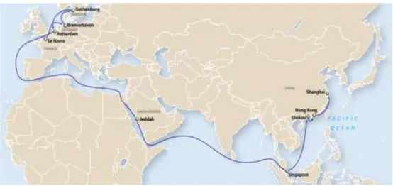 Figure  9:  Geographical  location  of  China  and  sea  trade  route  (Source: 