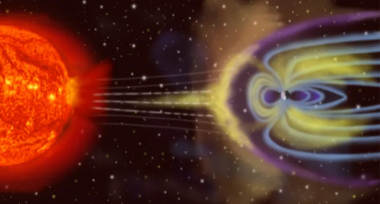 Fig. 2: Interaction between the solar wind and the Earth magnetic field [1].
