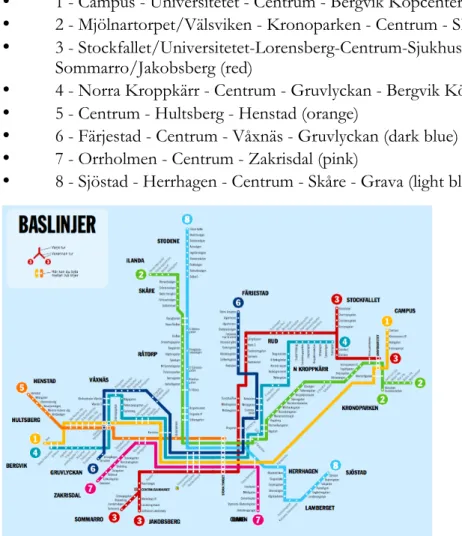 Figure 4.5 - Bus line map of the Karlstadsbuss basic bus lines 