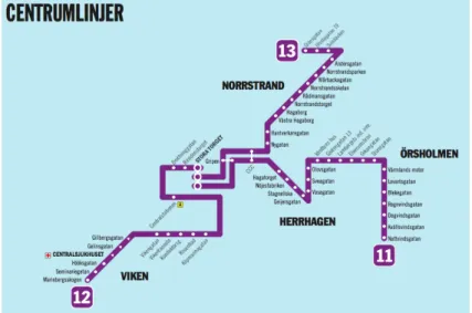 Figure 4.6 - Bus line map of the Karlstadsbuss center bus lines 