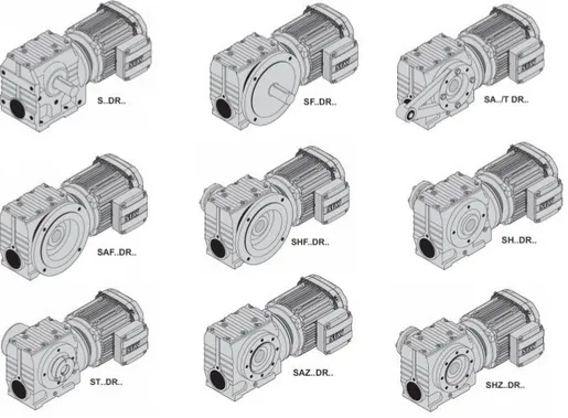 Figur 5 visar olika typer av utgående axlar på snäckväxelmotorer. [16] 