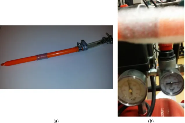 Figure 12. IOFEF joint welding sample: (a) Sample for air pressure test; (b) Air pressure test after welding.