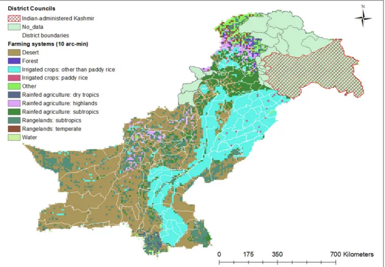 FIGURE 1 | Pakistan’s major land uses (FAO, 2012) and district boundaries (University of California, 2015)