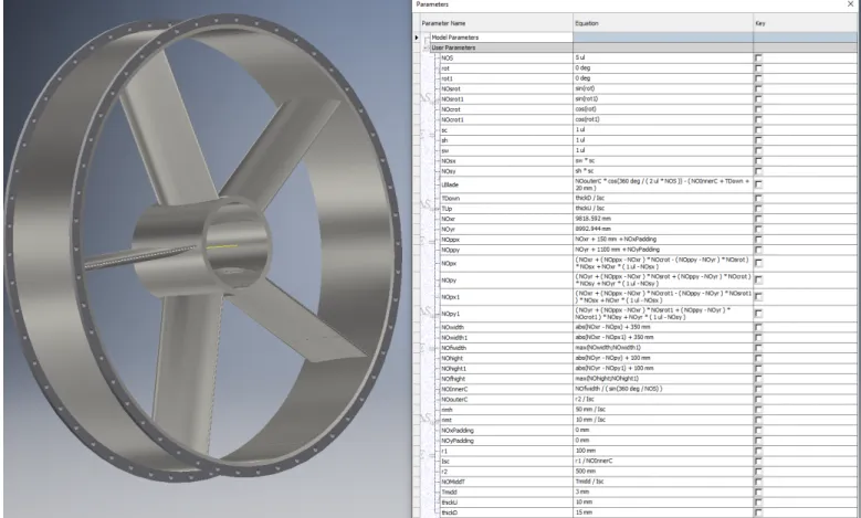 Figure 12. Shows the latest generation of the CAD model and its parametric table. 