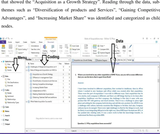 Figure 6: Columns of menu, nodes and data 