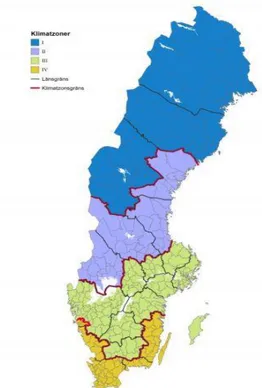 Figur 1. Klimatzoner i Sverige [17] 