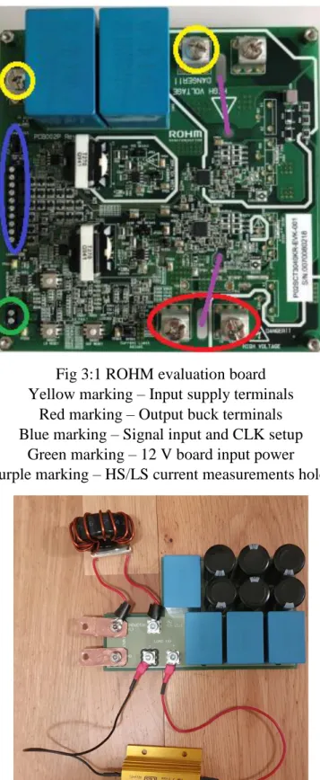 Fig 3:1 ROHM evaluation board  Yellow marking – Input supply terminals 