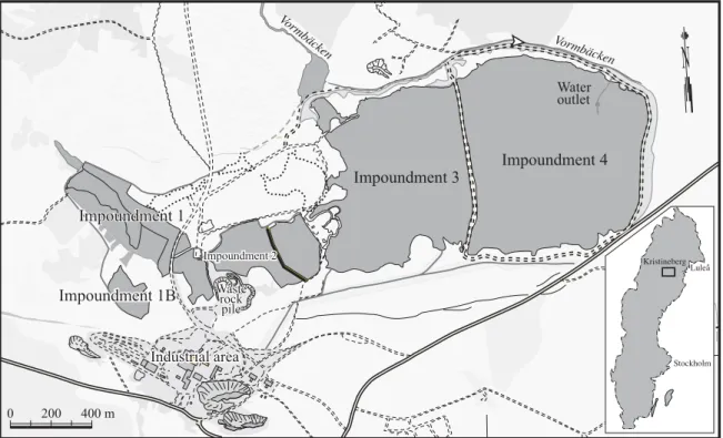 Figure 1: The location of the tailings impoundments at Kristineberg, Northern Sweden. 