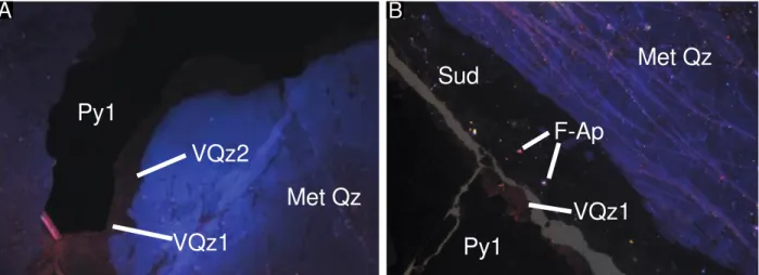 Fig. 2.7 Cathodoluminescence images of quartz veins associated with fault-hosted pyrite