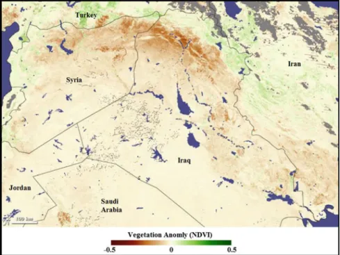 Fig. 2 Drought within Tigris and Euphrates basins. Modified from NASA [27]
