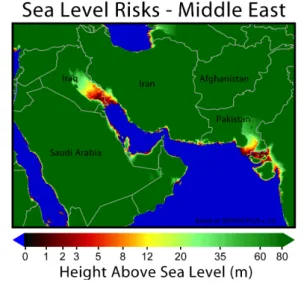 Figure 15. Effect of sea level rise on Iraq and Kuwait [110].                       
