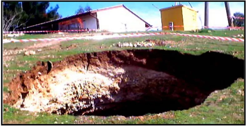 Figure 10. An example of sinkhole that apeared in 2003. The left bank sinkhole after full  development ([47])