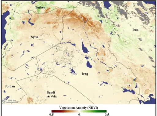 Figure 2: Drought within Tigris and Euphrates basins (Modified from NASA, 2009). 