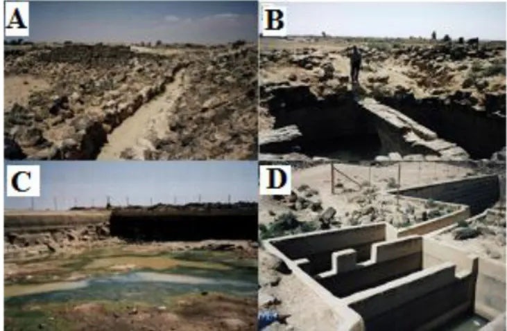 Figure 5: Umm El-Jimal water harvesting scheme. A: canal from the dams to the city, B: 